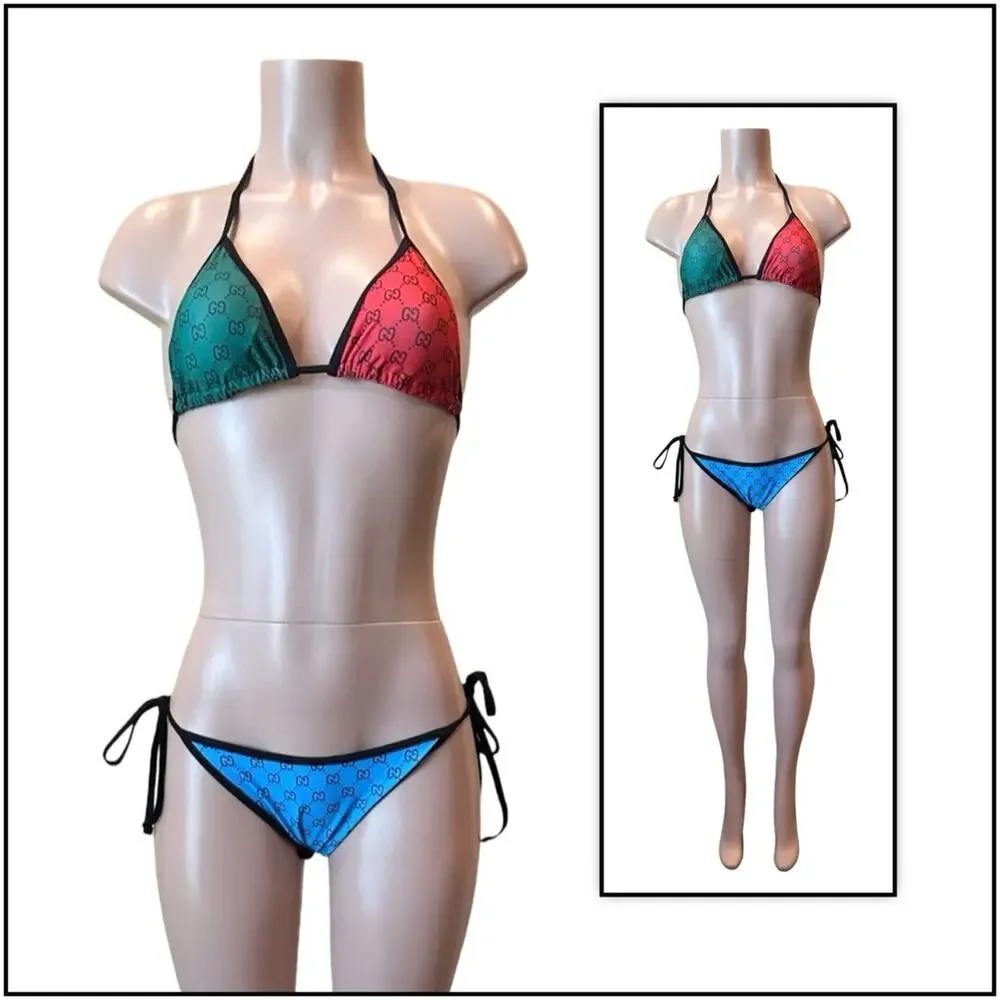 GG Monogram Color-block Vibrant Colored Bikini SZ L - Picture 4 of 15